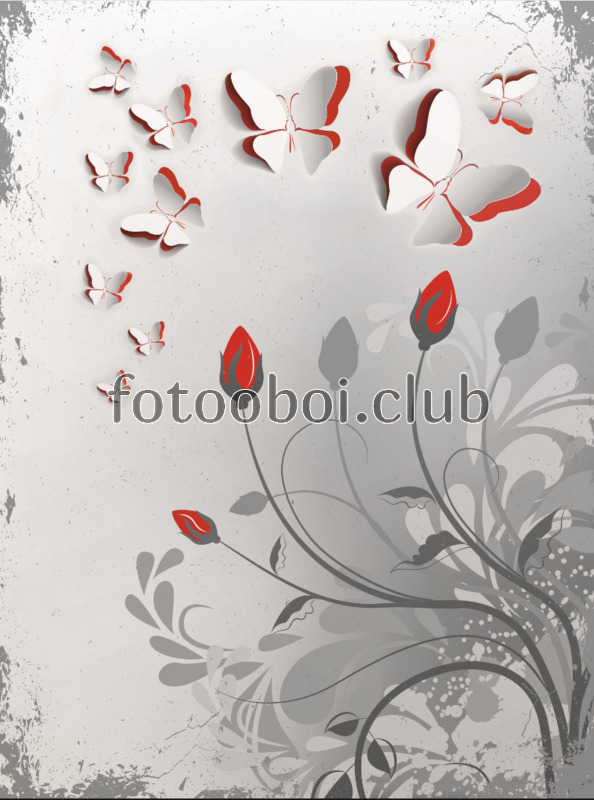 цветок, цветы, розы, бабочки, узоры, 3д, 3d,