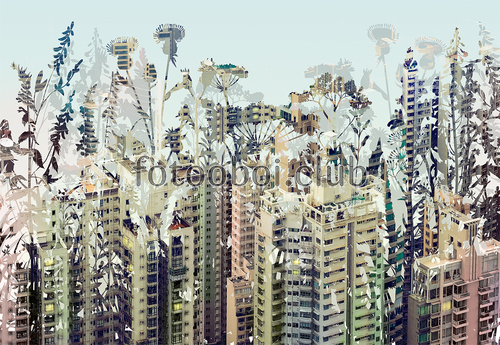 город, небоскребы, цветы, 3д, 3d 